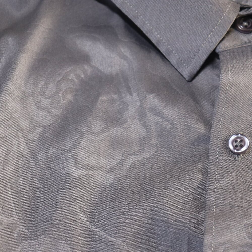 Coofandy Grey Floral Paisley Printed Long Sleeve Dress Shirt Medium